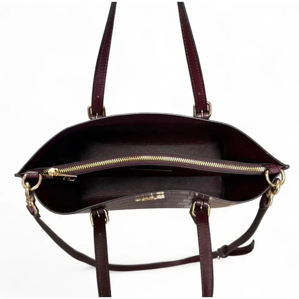 Coach Mollie Tote Bag 25 Merlot Croc Embossed Leather Crossbody CW017